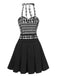 2PCS Black 1950s Plaid Halter Top & Umbrella Skirt