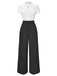 2PCS 1930s White Satin Blouse & Gray Pinstripes Pants
