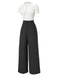 2PCS 1930s White Satin Blouse & Gray Pinstripes Pants