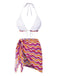 [Pre-Sale] 2PCS Multicolor 1960s Ruffle Halter Bikini & Skirt Cover-Up