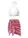 [Pre-Sale] 2PCS Multicolor 1960s Ruffle Halter Bikini & Skirt Cover-Up