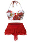 [Pre-Sale] [Plus Size] Red 1960s Roses Halter Bikini & Skirt Cover-Up
