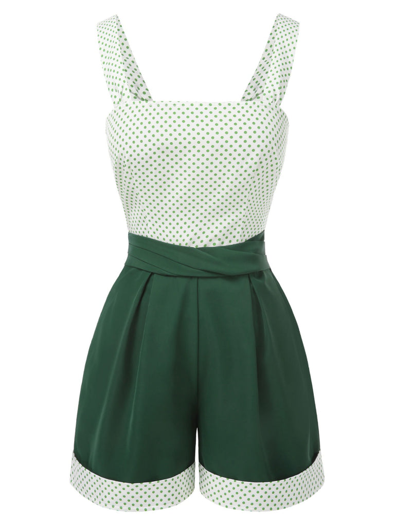 [Pre-Sale] Green 1950s Polka Dot Waisted Camisole & Pleated Shorts