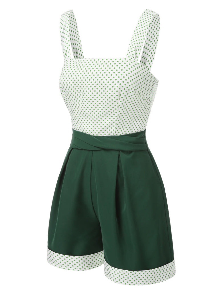 [Pre-Sale] Green 1950s Polka Dot Waisted Camisole & Pleated Shorts