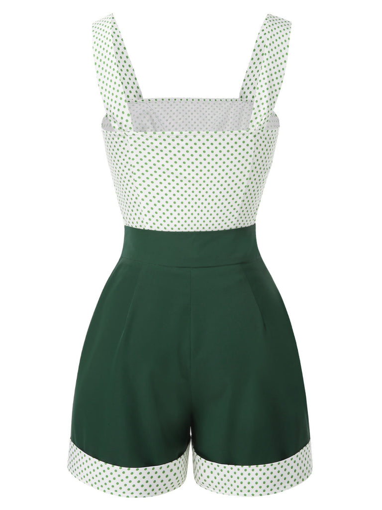 [Pre-Sale] Green 1950s Polka Dot Waisted Camisole & Pleated Shorts