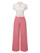[Pre-Sale] 2PCS Pink 1950s Tulip Blouse & Rose Button Pants