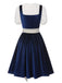 [Pre-Sale] 3PCS 1950s Blue Velvet Dress & Puff Top & Plaid Apron