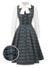 [Pre-Sale] 2PCS Gray 1950s Plaid Ruffled Dress & Cotton Blouse