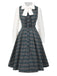[Pre-Sale] 2PCS Gray 1950s Plaid Ruffled Dress & Cotton Blouse