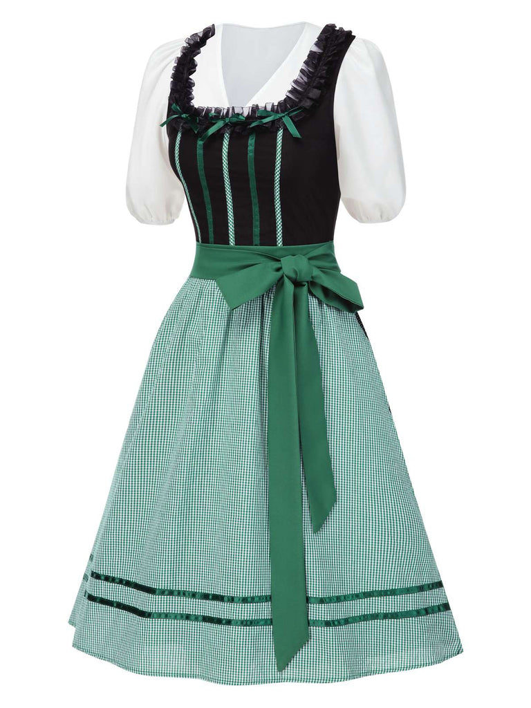 [Pre-Sale] 3PCS Black 1950s Cotton Polka Dot Gingham Dress & Puff Sleeve Crop Top