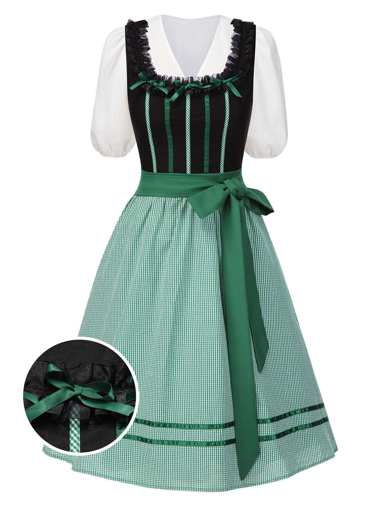 [Pre-Sale] 3PCS Black 1950s Cotton Polka Dot Gingham Dress & Puff Sleeve Crop Top