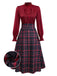 [Pre-Sale] 2PCS Red 1940s Tie Neck Blouse & Plaid Skirt
