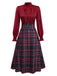 [Pre-Sale] 2PCS Red 1940s Tie Neck Blouse & Plaid Skirt