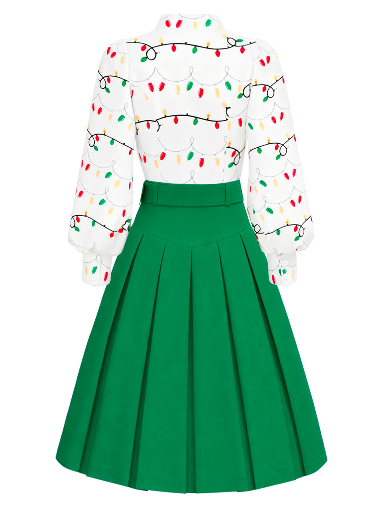 [Pre-Sale] 2PCS 1950s Christmas Lights Print Blouse & Pleated Skirt