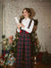 2PCS White & Black 1940s Blouse & Tartan Overall Pants