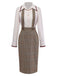 [Pre-Sale] 2PCS Beige 1960s Contrasted Blouse & Houndstooth Suspender Skirt