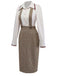 [Pre-Sale] 2PCS Beige 1960s Contrasted Blouse & Houndstooth Suspender Skirt