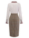 [Pre-Sale] 2PCS Beige 1960s Contrasted Blouse & Houndstooth Suspender Skirt