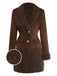 [Pre-Sale] 2PCS Dark Brown 1960s Faux Suede Fur Jacket & Skirt