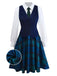 [Pre-Sale] 2PCS Dark Blue 1950s Lapel Vest & Plaid Dress