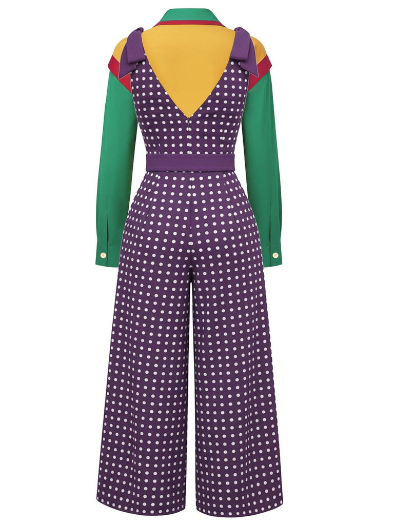[Pre-Sale] 2PCS Multicolor 1970s Holly Blouse & Polka Dot Jumpsuit