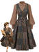 [Pre-Sale] Brown 1940s Patchwork Plaid Belted Sleeveless Dress & Blouse