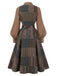 [Pre-Sale] Brown 1940s Patchwork Plaid Belted Sleeveless Dress & Blouse