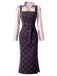 [Pre-Sale] 2PCS Purple 1960s Plaid Pencil Dress & Drawstring Ruched Satin Blouse