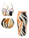 2PCS Multicolor 1960s Artistic Brush Straps Lace-Up Swimsuit & Cover-Up