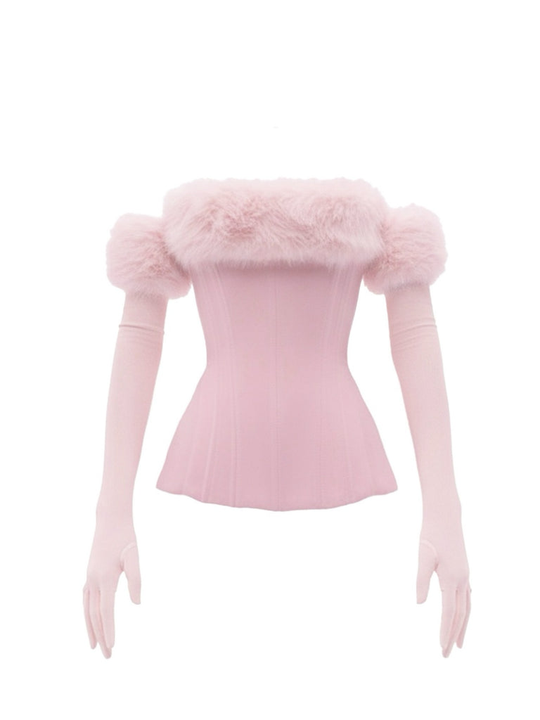 1980s Strapless Plush Fitted Top With Long Gloves
