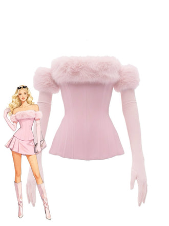 1980s Strapless Plush Fitted Top With Long Gloves