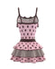 2PCS 1980s Polka Dot Sleeveless Tank Top & Layered Mini Skirt