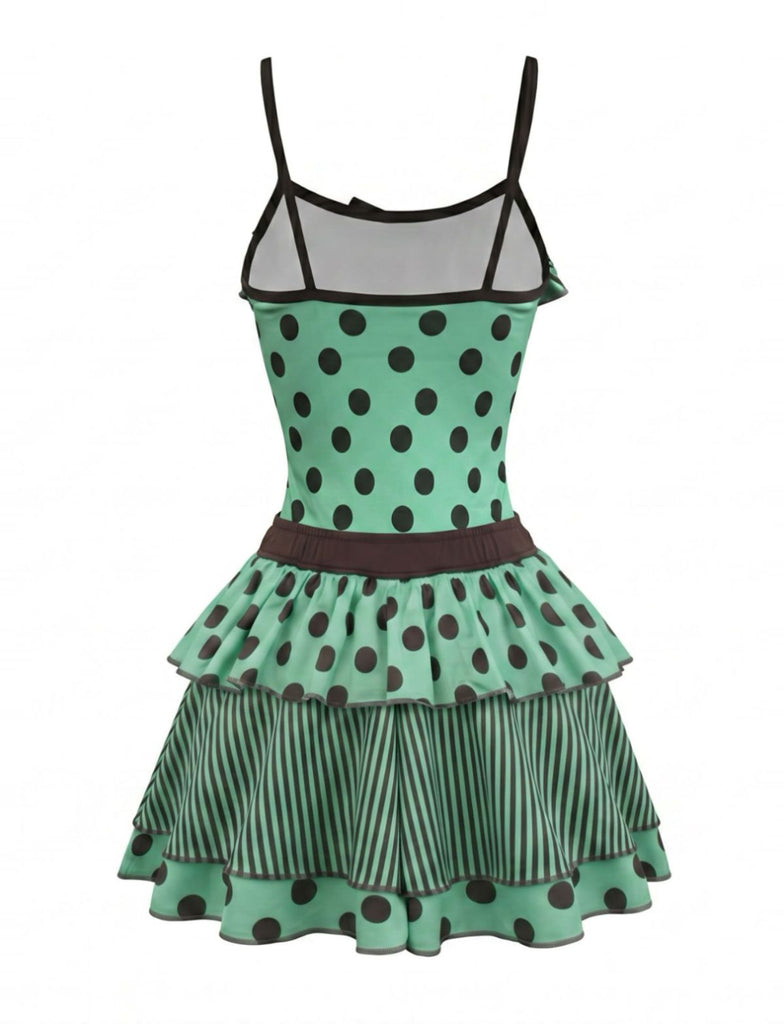 2PCS 1980s Polka Dot Sleeveless Tank Top & Layered Mini Skirt