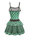 2PCS 1980s Polka Dot Sleeveless Tank Top & Layered Mini Skirt