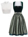 3PCS Green 1950s Square Neck Velvet Jacquard Dress & Apron & Lace Top
