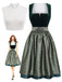 3PCS Green 1950s Square Neck Velvet Jacquard Dress & Apron & Lace Top