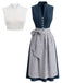 3PCS Blue 1950s Sleeveless Dress & Floral Apron & Lace Top