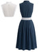 3PCS Blue 1950s Sleeveless Dress & Floral Apron & Lace Top