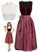 3PCS Wine Red 1950s Square Neck Velvet Dress & Apron & Lace Top