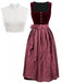 3PCS Wine Red 1950s Square Neck Velvet Dress & Apron & Lace Top