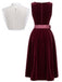 3PCS Wine Red 1950s Square Neck Velvet Dress & Apron & Lace Top