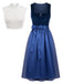 Blue 1950s Velvet Paisley Print Dress & Apron & Lace Top