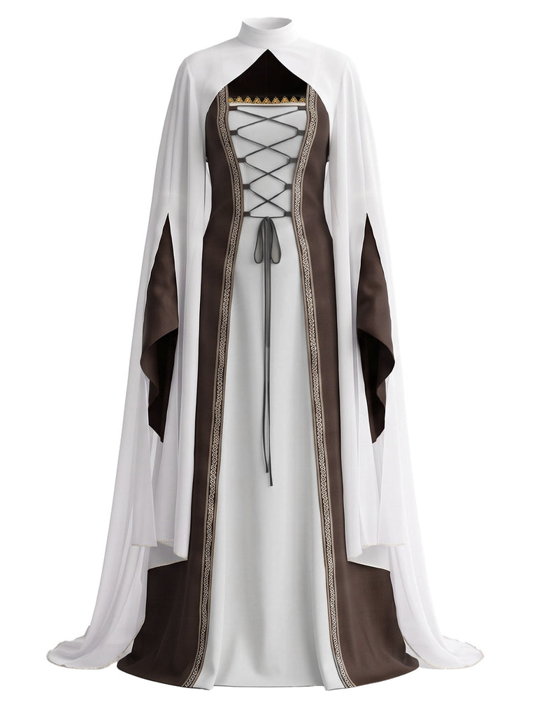 2PCS 1980s Medieval Court Halloween Costume Dress & Backless Shawl