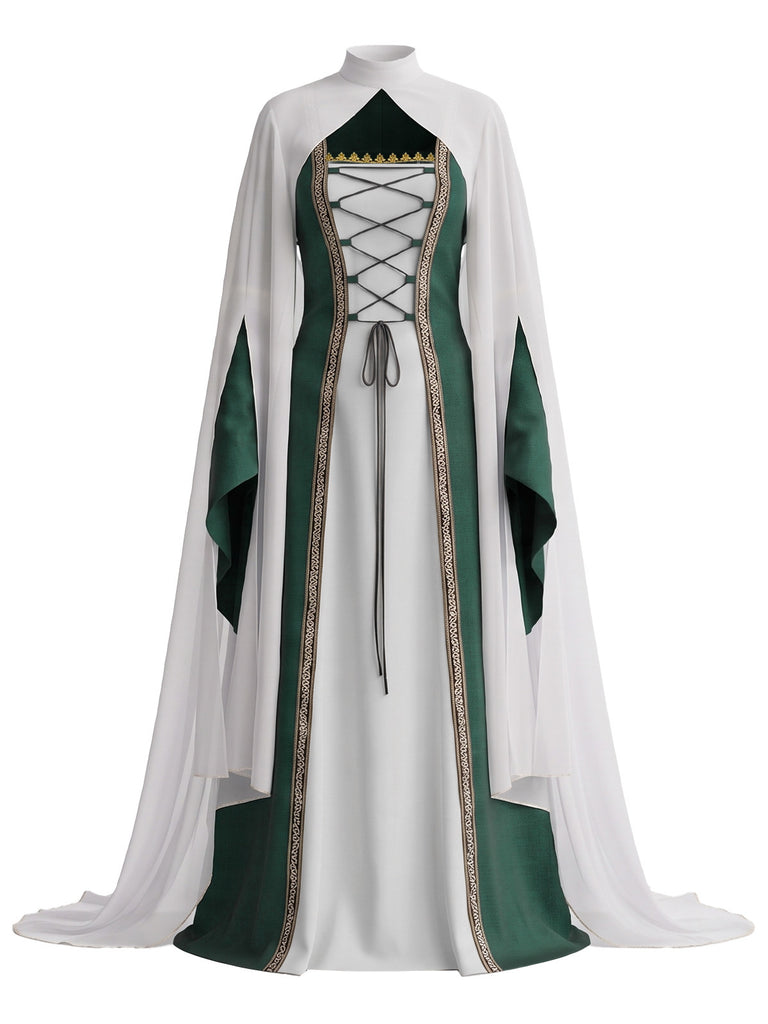 2PCS 1980s Medieval Court Halloween Costume Dress & Backless Shawl