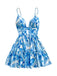 Blue 1960s Floral Cut-Out V-Neck Dress