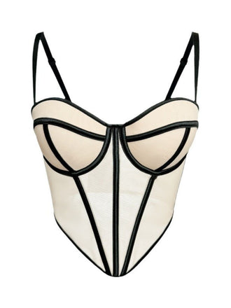 Beige 1980s Sheer Steampunk Herringbone Corset