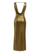 1970s Metallic Cowl Deep V-Neck Bodycon Dress