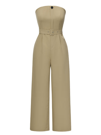 Camel 1930s Solid Strapless Belt Jumpsuit, vintage romper, retro jumpsuit - perfect for women who love vintage and retro fashion