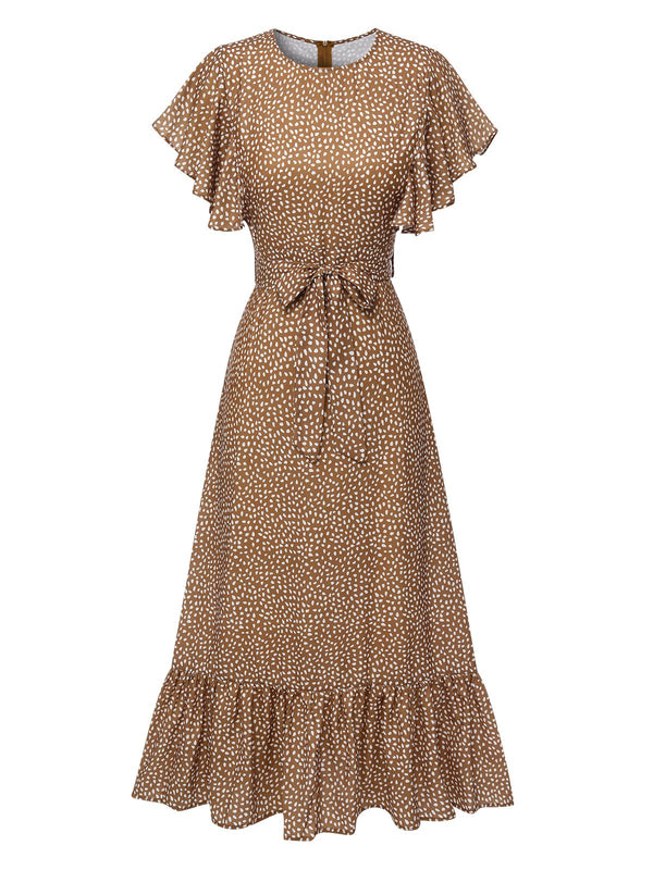 dress loafers brown Camel Color 1940s Polka Dots Ruffles Dress