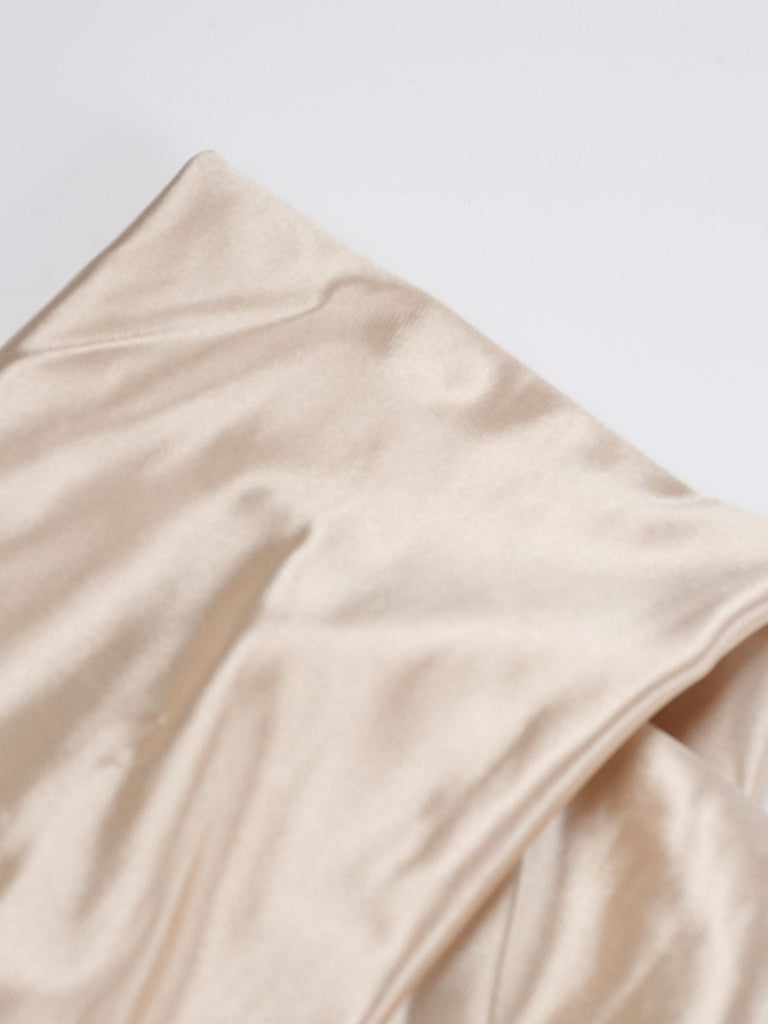 Champagne 1930s Off Shoulder Slit Satin Dress - vintage dress, retro fashion